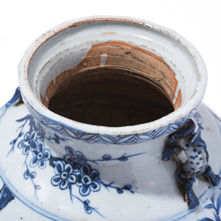 Top down detail of reproduction Chinese Blue & White Vase - Cherry Tree Design | Indigo Antiques