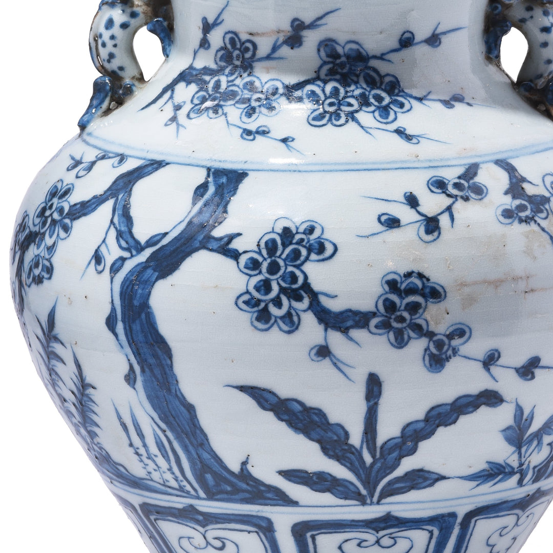 Design detail of reproduction Chinese Blue & White Vase - Cherry Tree Design | Indigo Antiques
