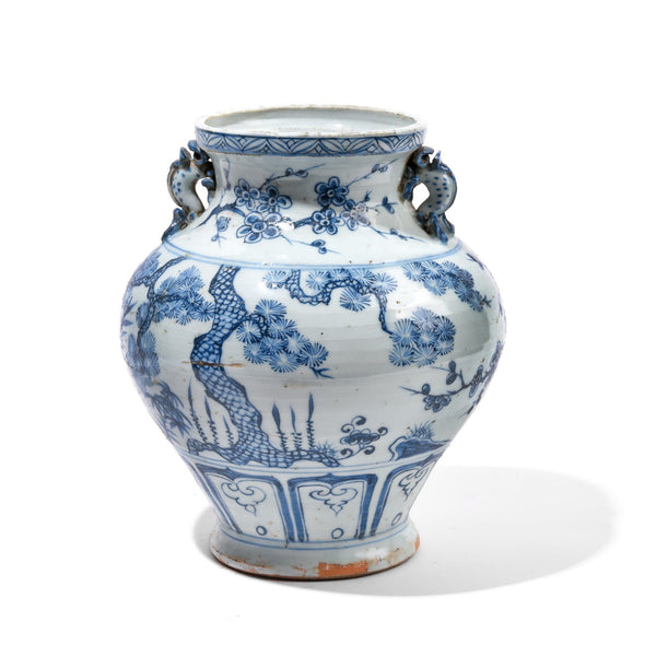 Blue & White Wine Jar Vase - Pine Tree Design