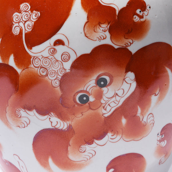 Burnt Orange Porcelain Rice Jar - Foo Dog Design Burnt Orange Porcelain Rice Jar - Foo Dog Design