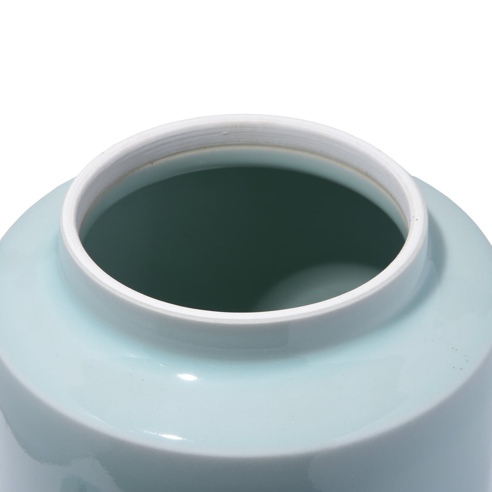 Detail of a Reproduction Chinese Celadon Glaze Porcelain Tea Caddy | Indigo Antiques
