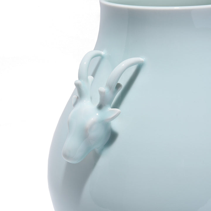 Celadon Porcelain Deer Handle Vase | Indigo Antiques