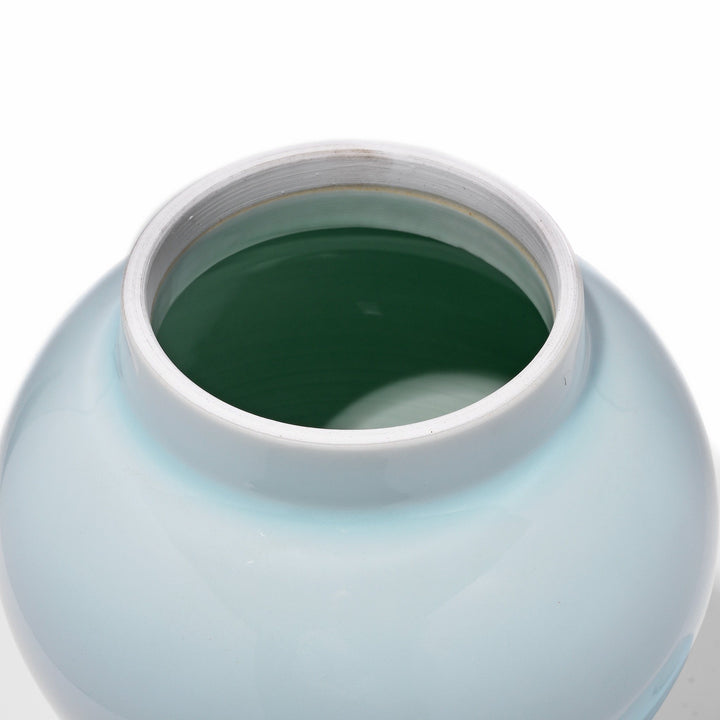 Interior Of Light Blue Celadon Porcelain Temple Jar | Indigo Antiques