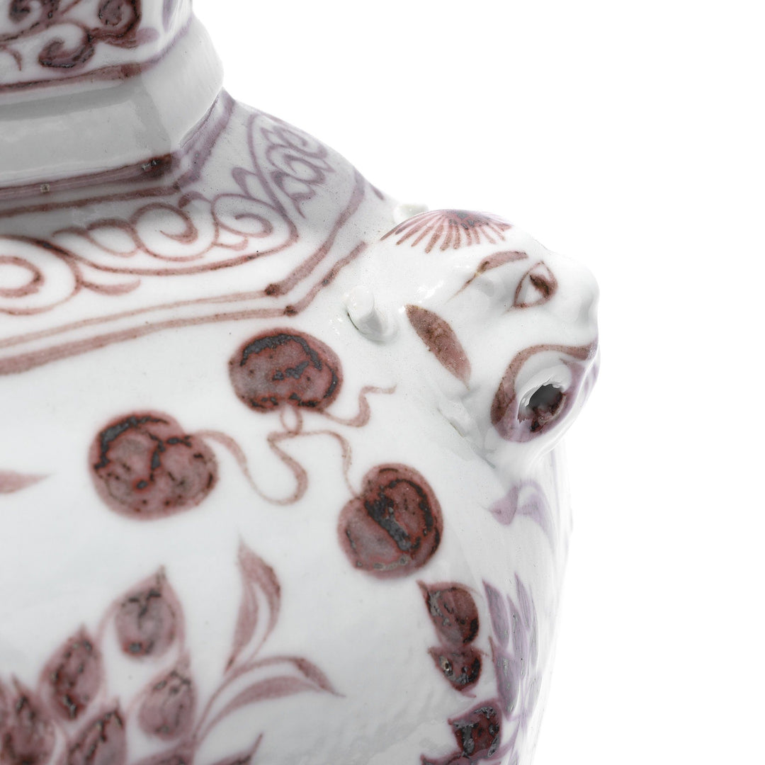 Copper-red Porcelain Octagonal Meiping Vase - Floral Design