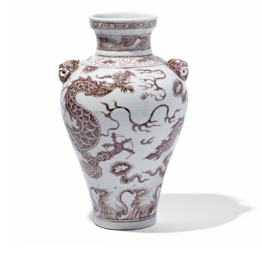 Reproduction Chinese Copper-red Porcelain Vase - Dragon Design | Indigo Antiques