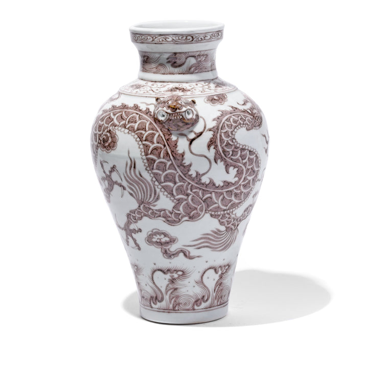 Reproduction Chinese Copper-red Porcelain Vase - Dragon Design | Indigo Antiques