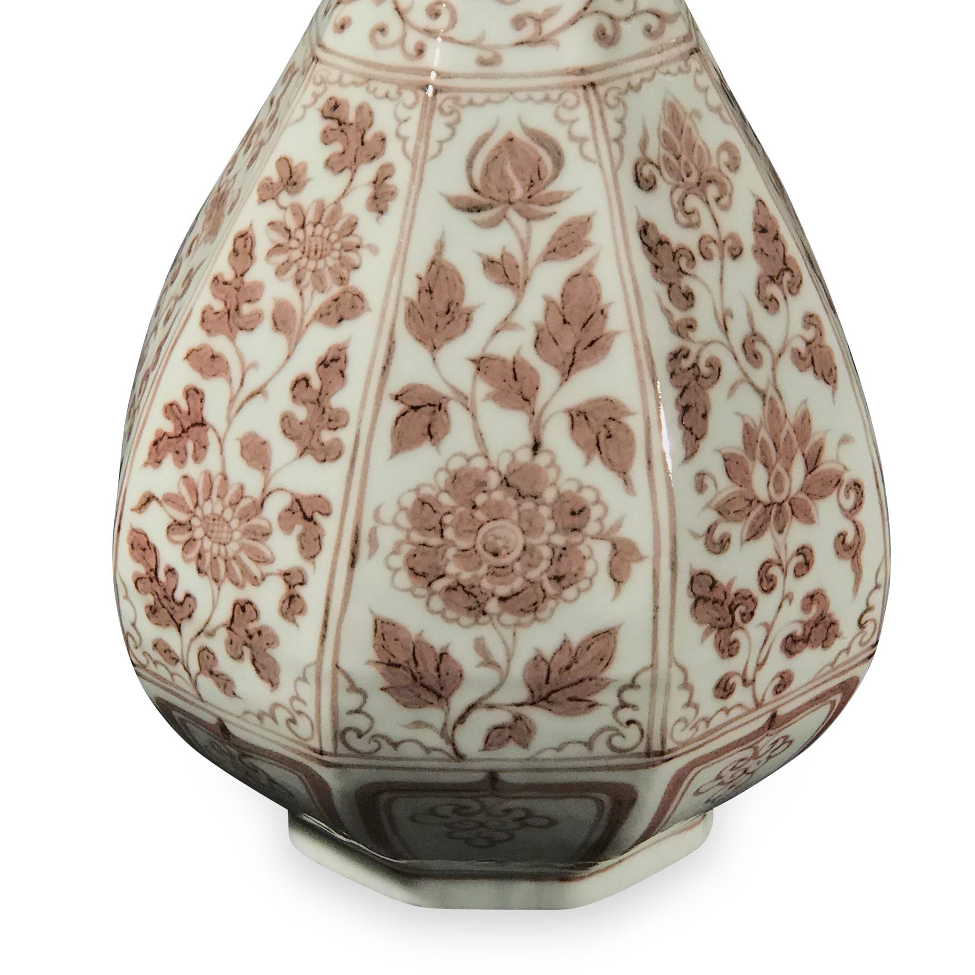 Copper-red Porcelain Yuhuchunping Vase - Peony Design - 17 x 17 x 35 (wxdxh cms) - C1177