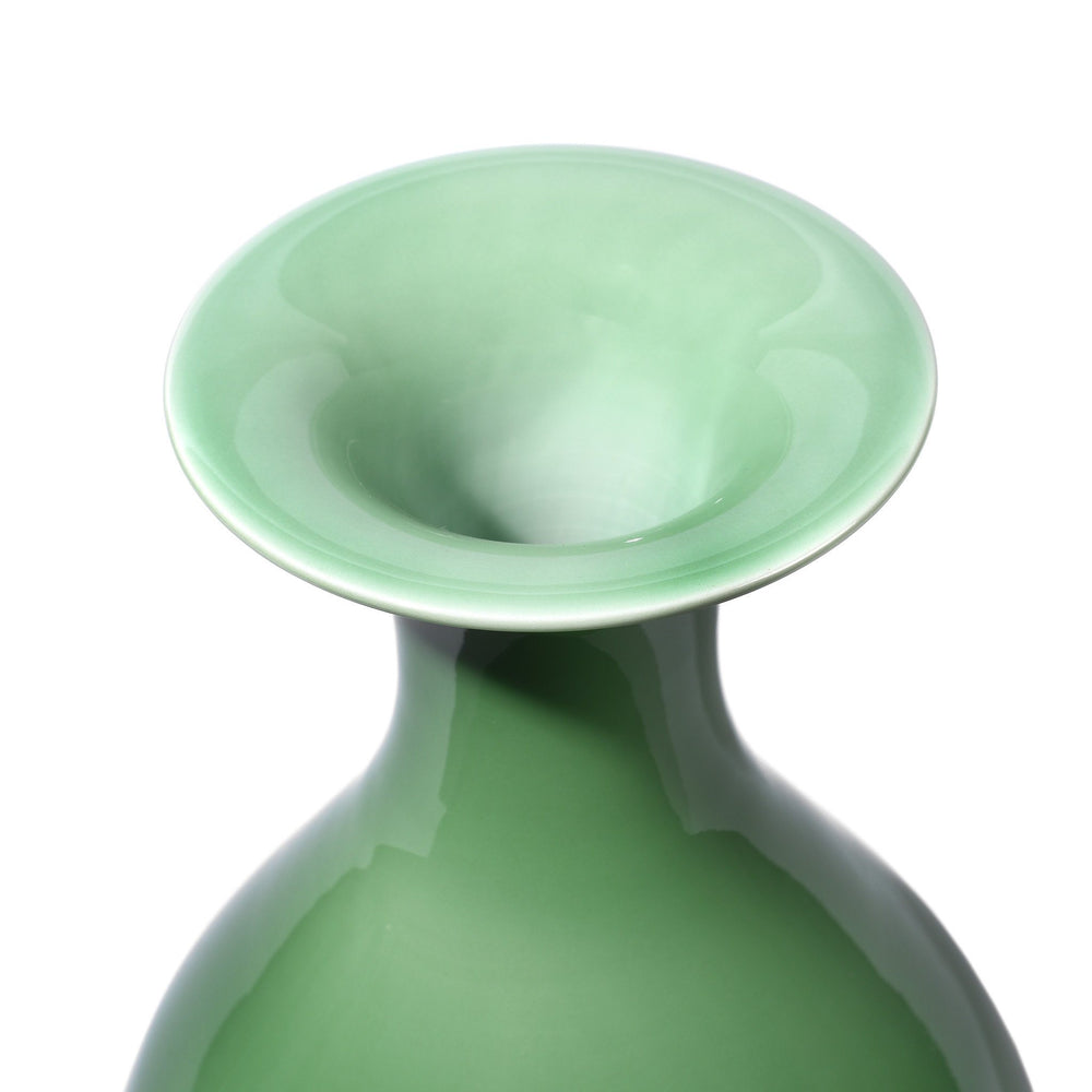 Detail Of Green Celadon Tall Trumpet Mouth Flower Vase | Indigo Antiques