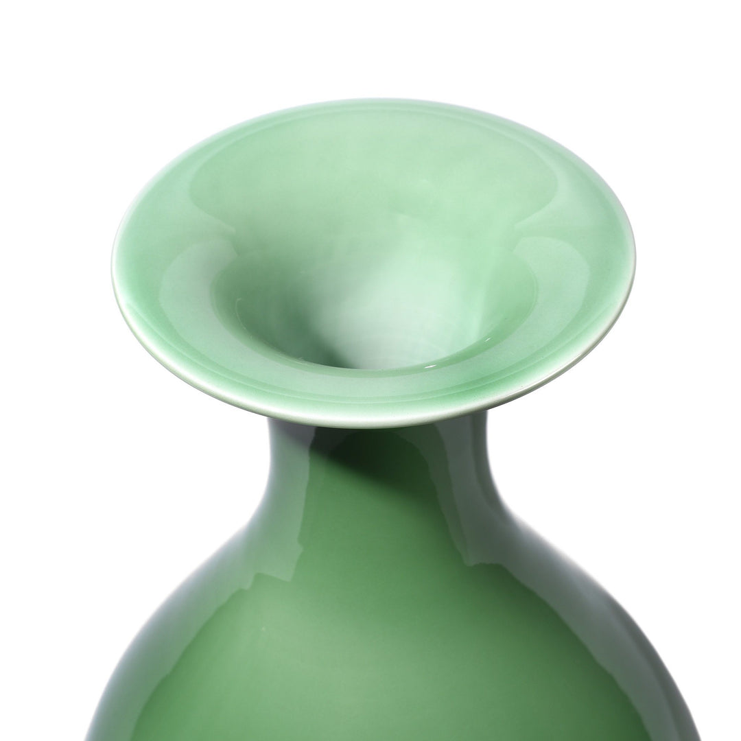 Detail Of Green Celadon Tall Trumpet Mouth Flower Vase | Indigo Antiques