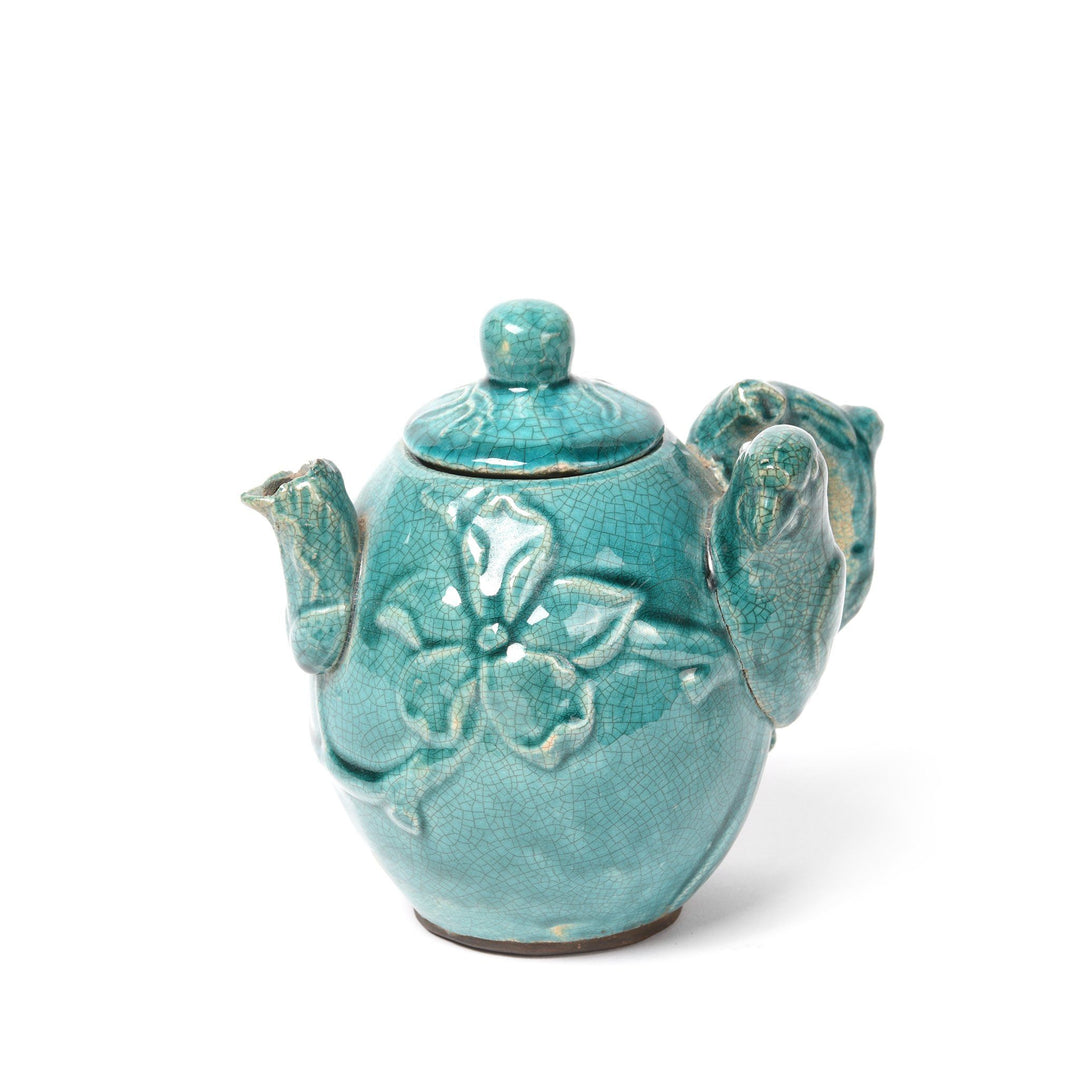 Green Earthenware Teapot - Parrot Design | Indigo Antiques