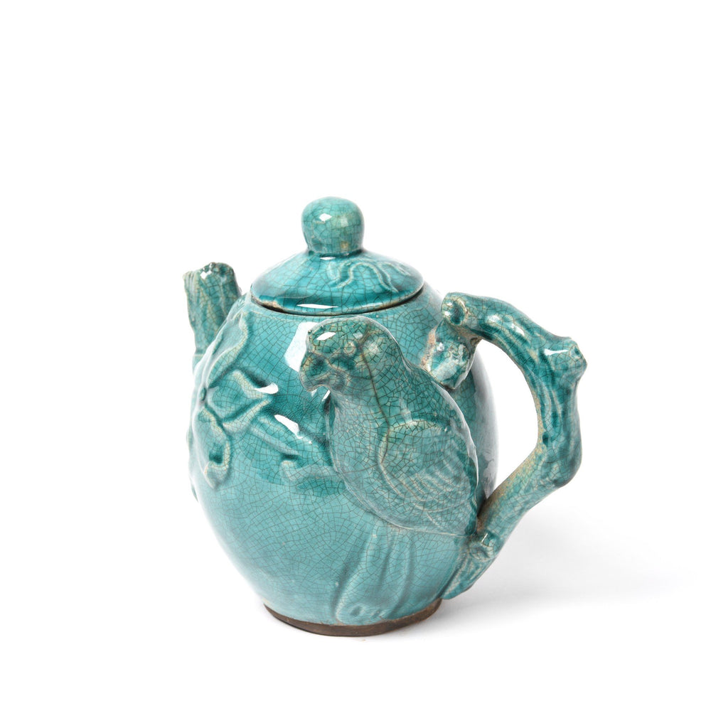 Green Earthenware Teapot - Parrot Design | Indigo Antiques