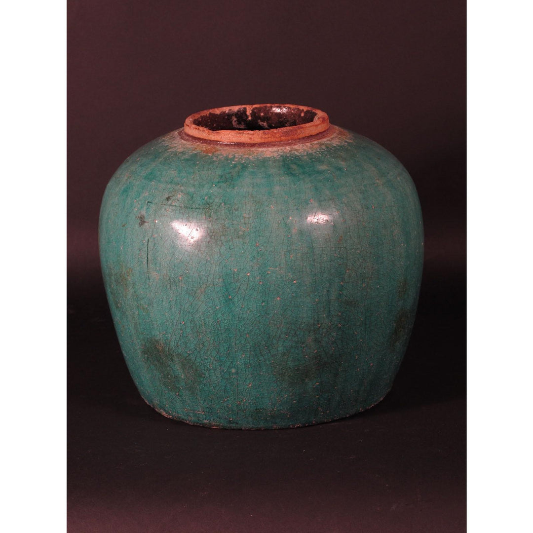 Green Glazed Rice Jar  80 - 100 Yrs Old | Indigo Oriental Antiques