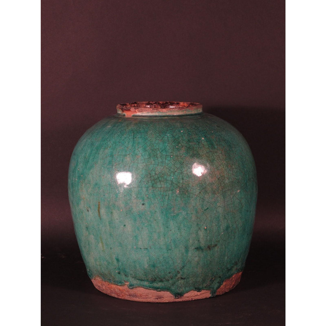 Green Glazed Rice Jar  80 - 100 Yrs Old | Indigo Oriental Antiques