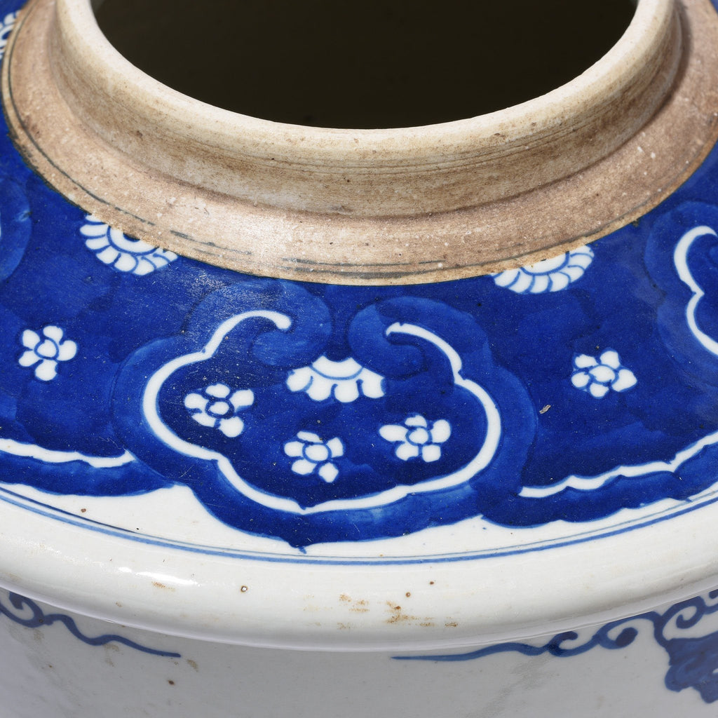 Large Blue & White Porcelain Tea Caddy