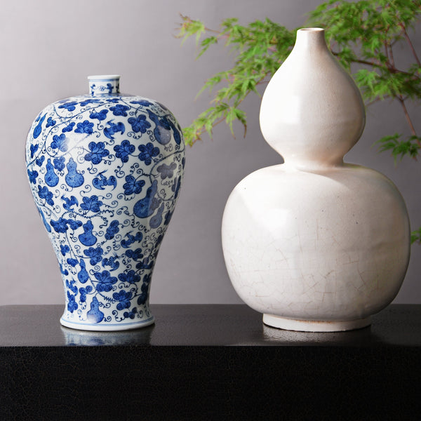Porcelain Meiping Vase - Blue & White With  Gourd Design