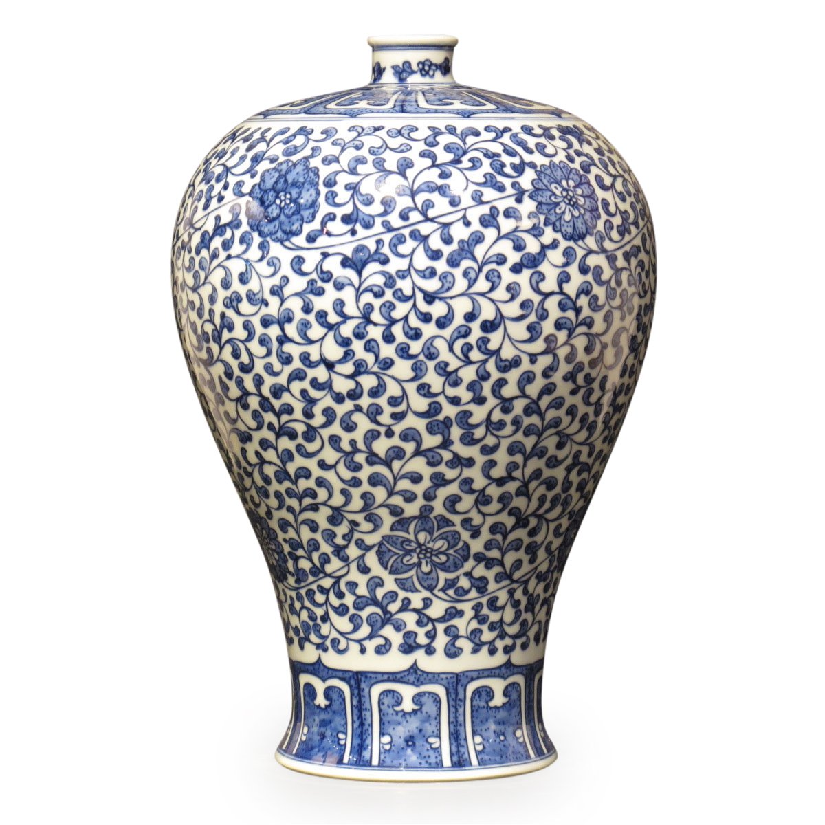 Porcelain Meiping Vase - Blue & White With Peony Design | Indigo Oriental Antiques