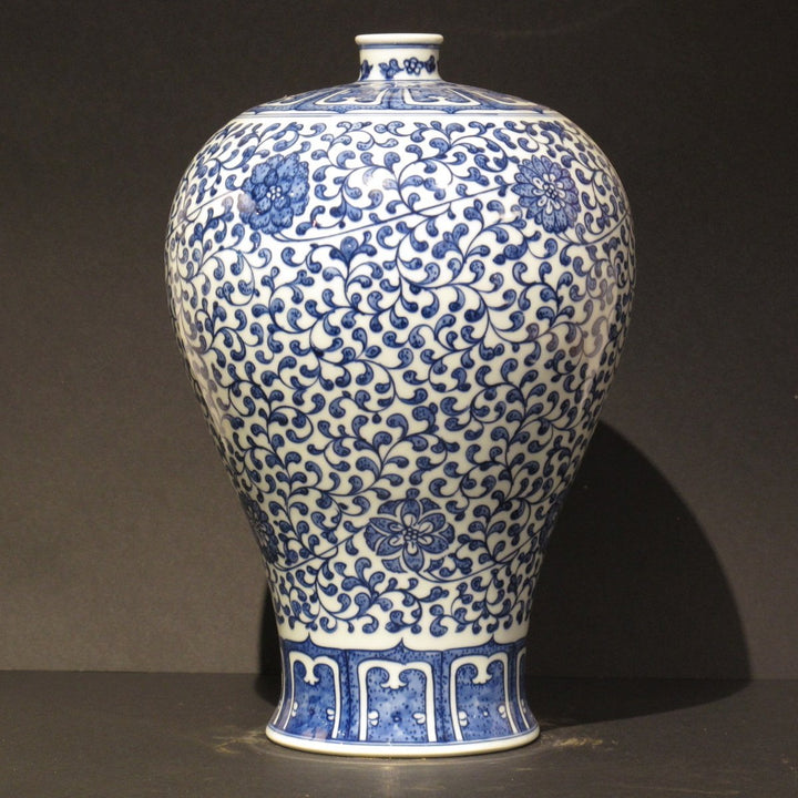 Porcelain Meiping Vase - Blue & White With Peony Design | Indigo Oriental Antiques