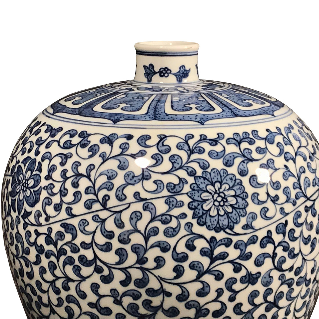 Porcelain Meiping Vase - Blue & White With Peony Design | Indigo Oriental Antiques