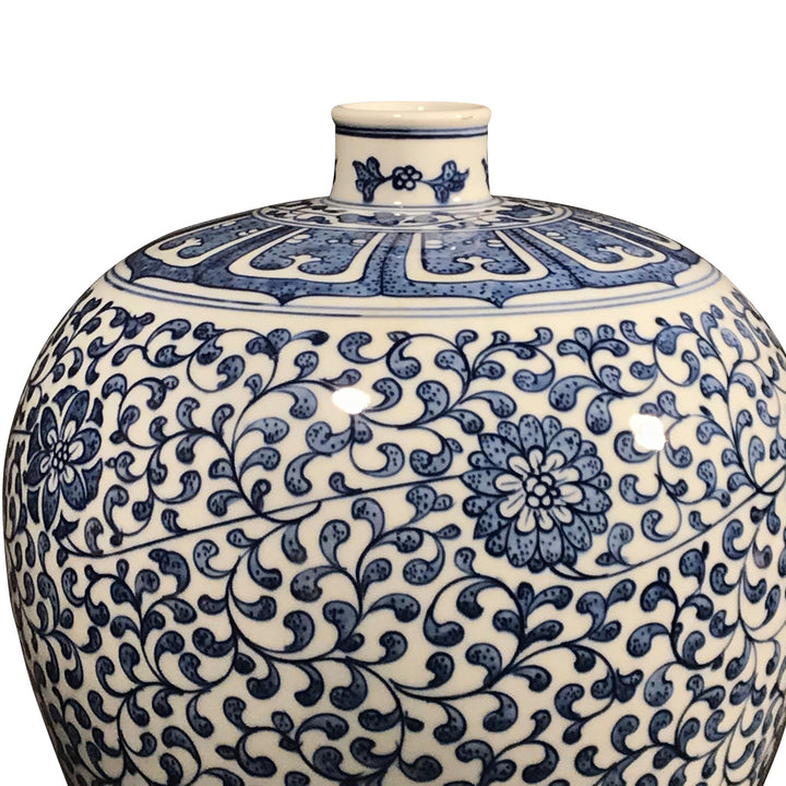 Porcelain Meiping Vase - Blue & White With Peony Design | Indigo Oriental Antiques