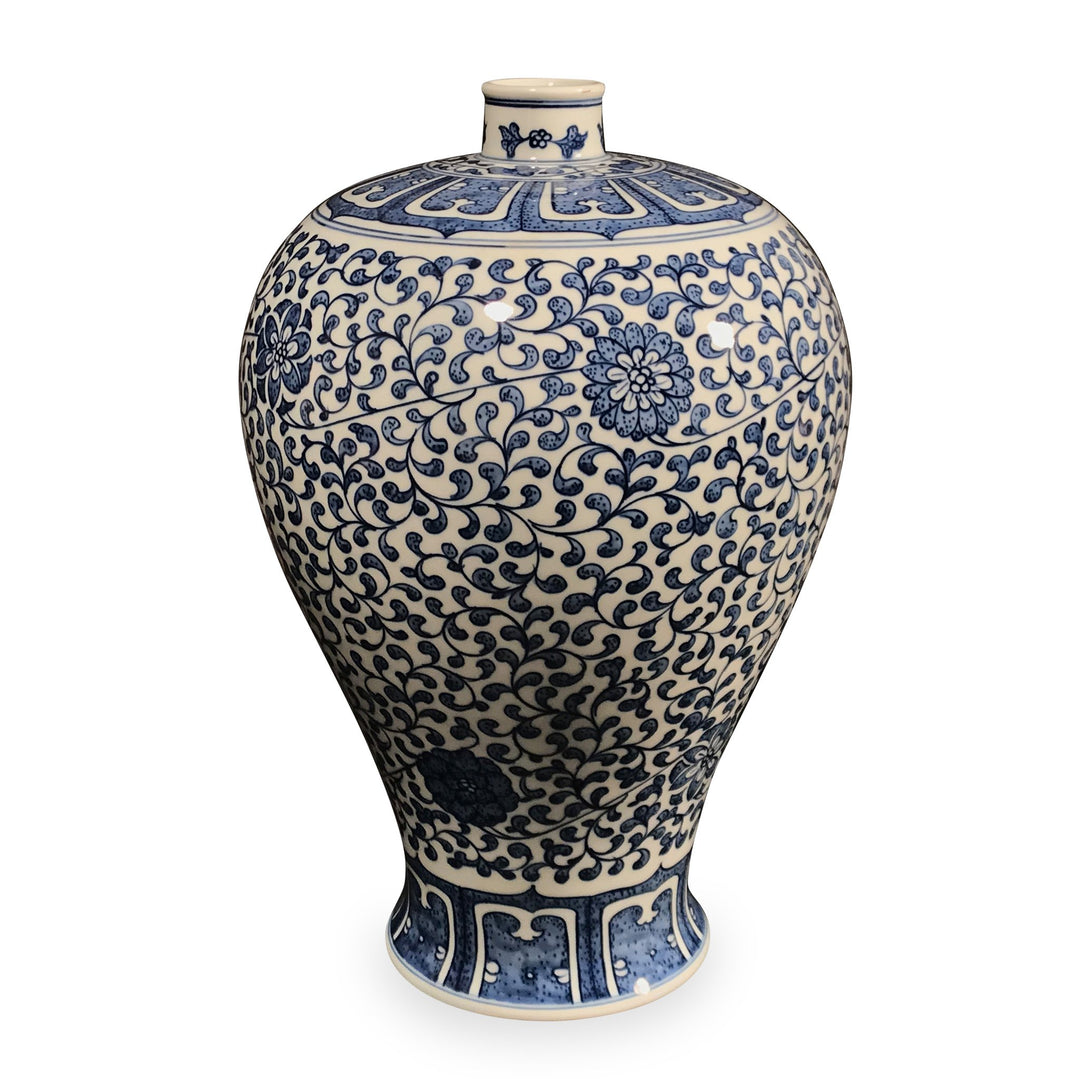 Porcelain Meiping Vase - Blue & White With Peony Design | Indigo Oriental Antiques