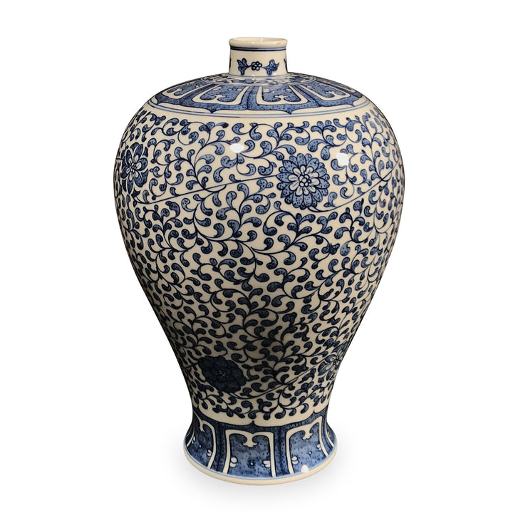Porcelain Meiping Vase - Blue & White With Peony Design | Indigo Oriental Antiques