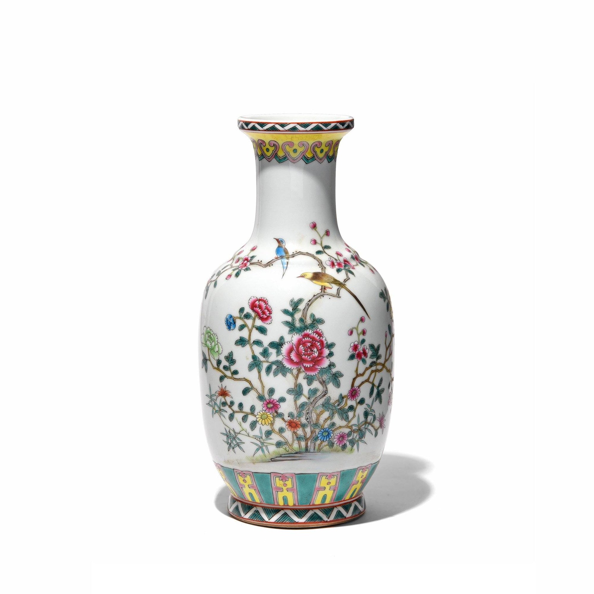 Porcelain Rouleau Vase - Famille Rose Design | Indigo Antiques