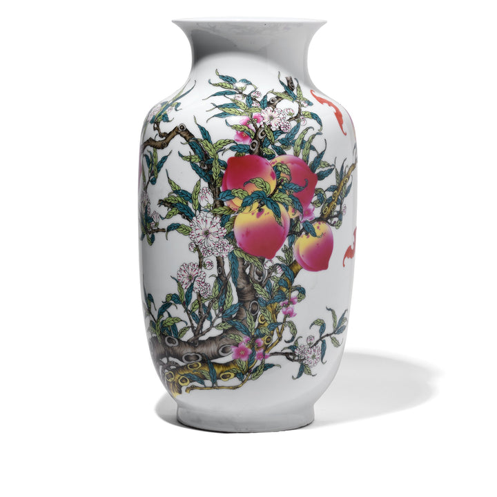 Chinese Reproduction Porcelain Rouleau Vase - Five Peach Design