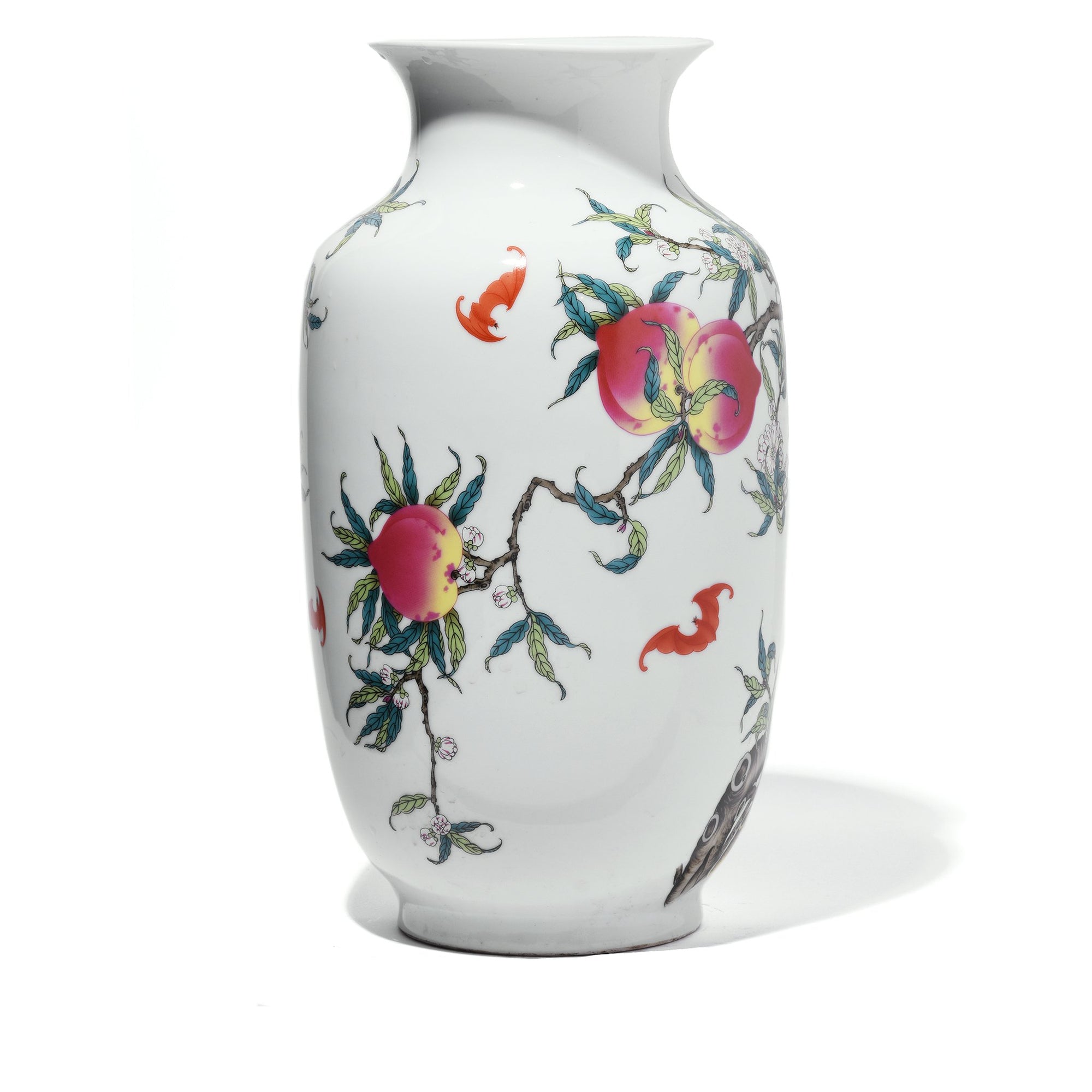 Chinese Reproduction Porcelain Rouleau Vase - Five Peach Design