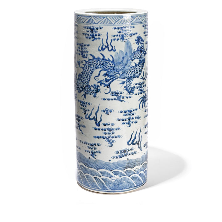 Porcelain Umbrella Stand - Blue & White Flying Dragon Design - 27 x 27 x 62.5 (w x d x h cms) - C0434V1