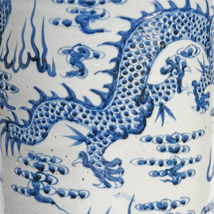 Porcelain Umbrella Stand - Blue & White Flying Dragon Design - 27 x 27 x 62.5 (w x d x h cms) - C0434V1