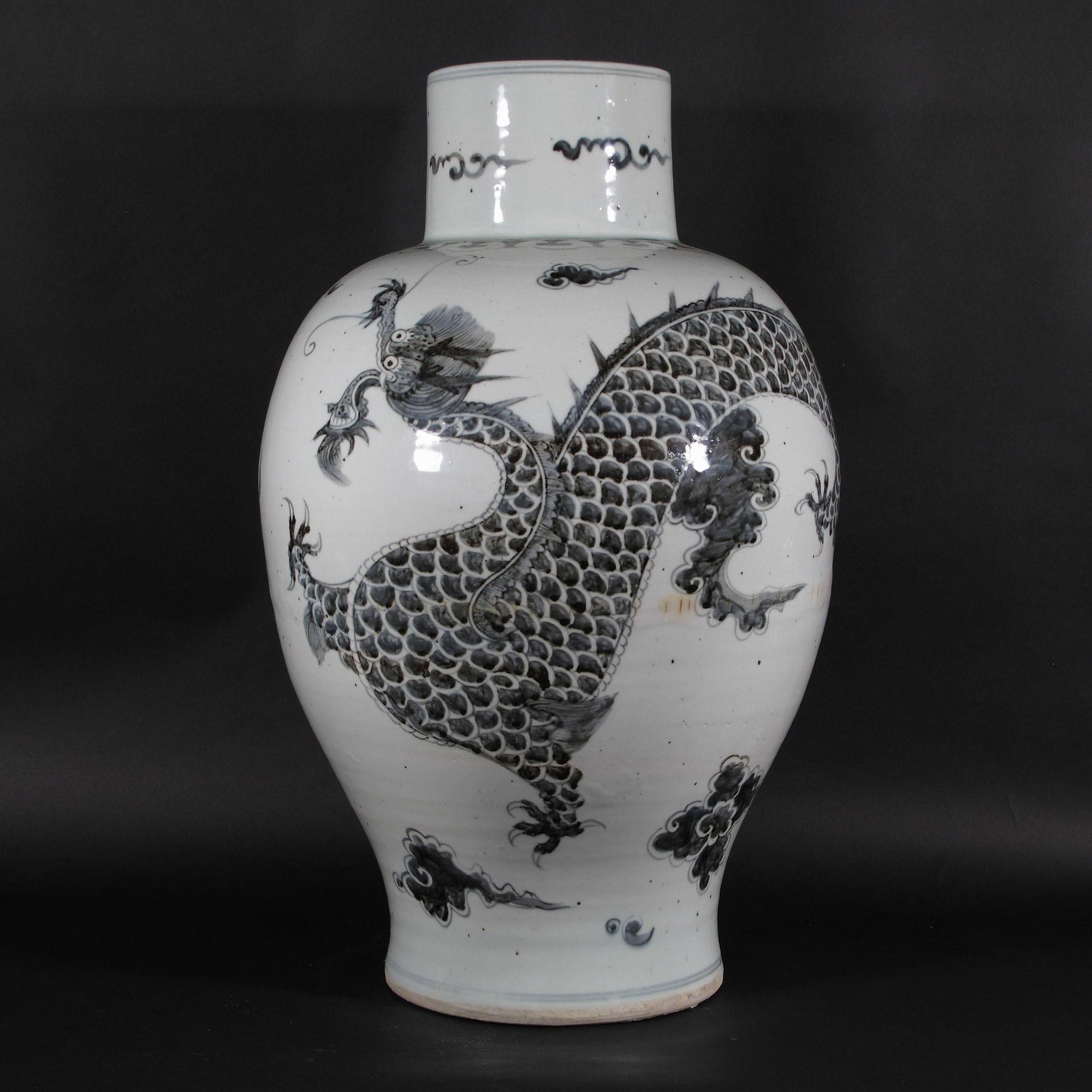 Porcelain Vase - Blue & White With Dragon Design | Indigo Oriental Antiques