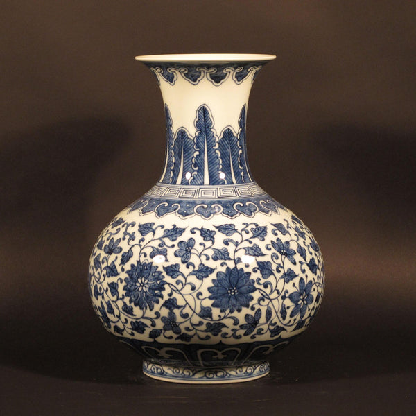 Porcelain Vase - Blue & White With Flower Design
