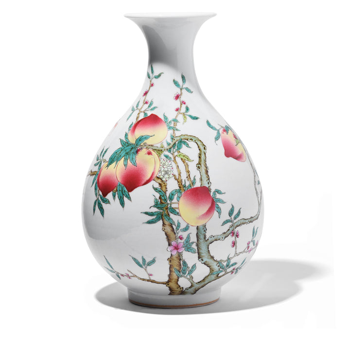 Chinese Reproduction Porcelain Vase with a "Nine Peach" Design depicting lucky peaches. | Indigo Antiques