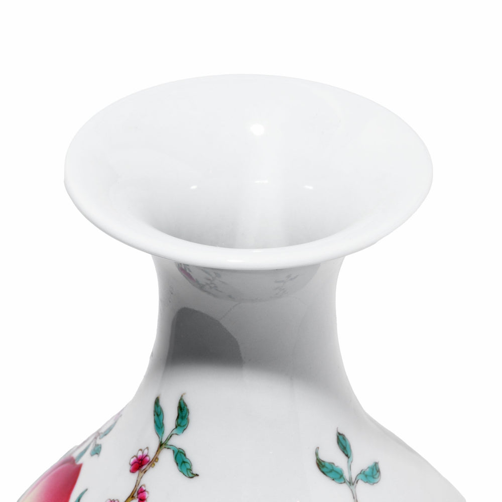 Top Down Detail of Chinese Reproduction Porcelain Vase with a "Nine Peach" Design depicting lucky peaches. | Indigo Antiques