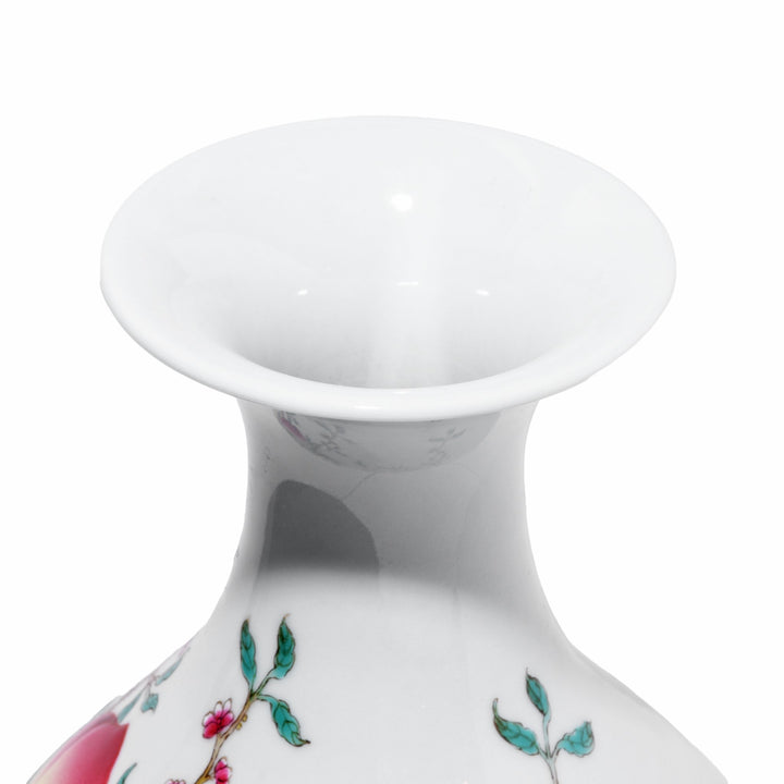 Top Down Detail of Chinese Reproduction Porcelain Vase with a "Nine Peach" Design depicting lucky peaches. | Indigo Antiques