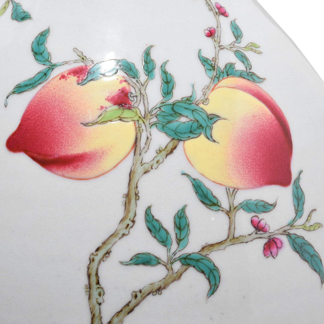 Peach Design Detail of Chinese Reproduction Porcelain Vase with a "Nine Peach" Design depicting lucky peaches. | Indigo Antiques