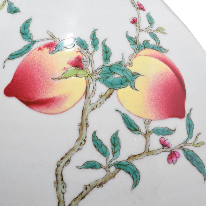 Peach Design Detail of Chinese Reproduction Porcelain Vase with a "Nine Peach" Design depicting lucky peaches. | Indigo Antiques