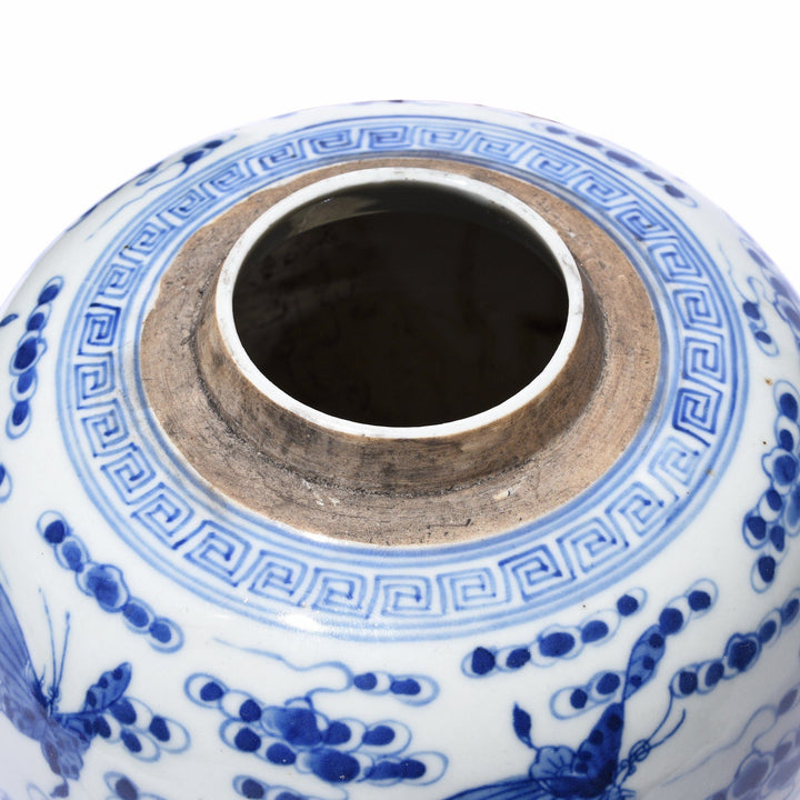 Small Blue & White Porcelain Ginger Jar - Butterflies | Indigo Antiques