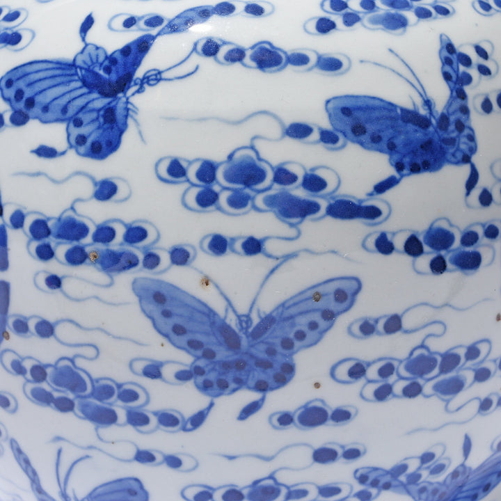Small Blue & White Porcelain Ginger Jar - Butterflies | Indigo Antiques