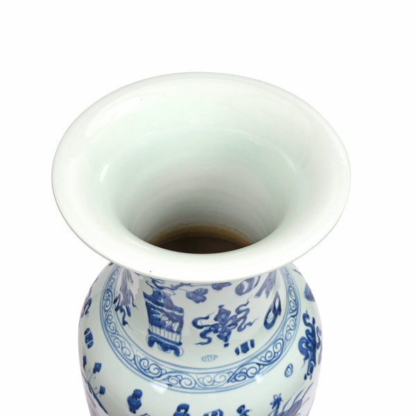 Tall Blue & White Porcelain Vase - Lucky Symbols