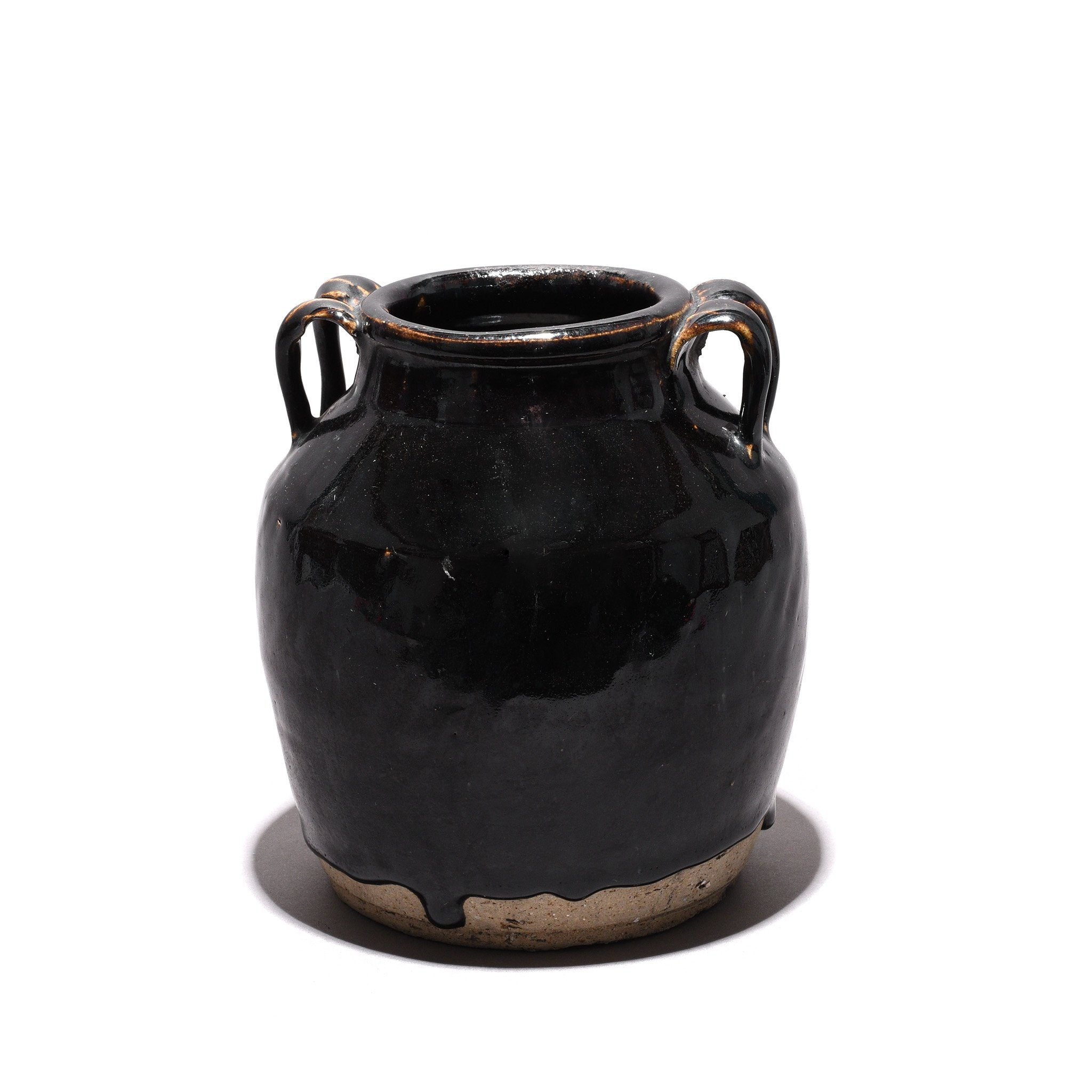Vintage Black Glazed Earthenware Wine Jar From Shanxi