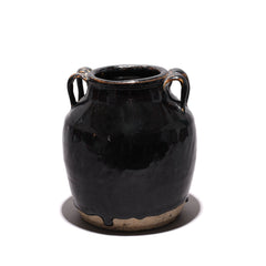 Vintage Black Glazed Earthenware Wine Jar From Shanxi