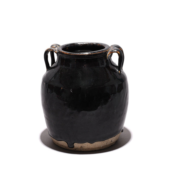 Vintage Black Glazed Earthenware Wine Jar From Shanxi