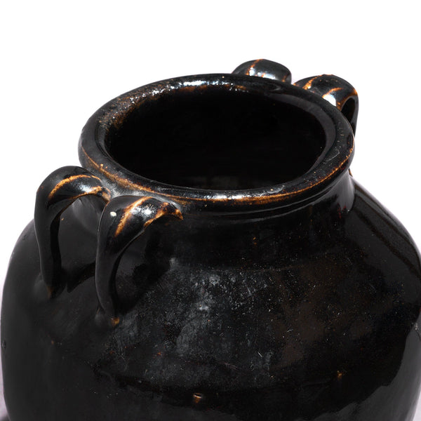 Vintage Black Glazed Earthenware Wine Jar From Shanxi