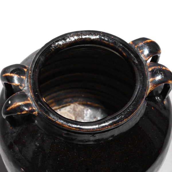 Vintage Black Glazed Earthenware Wine Jar From Shanxi