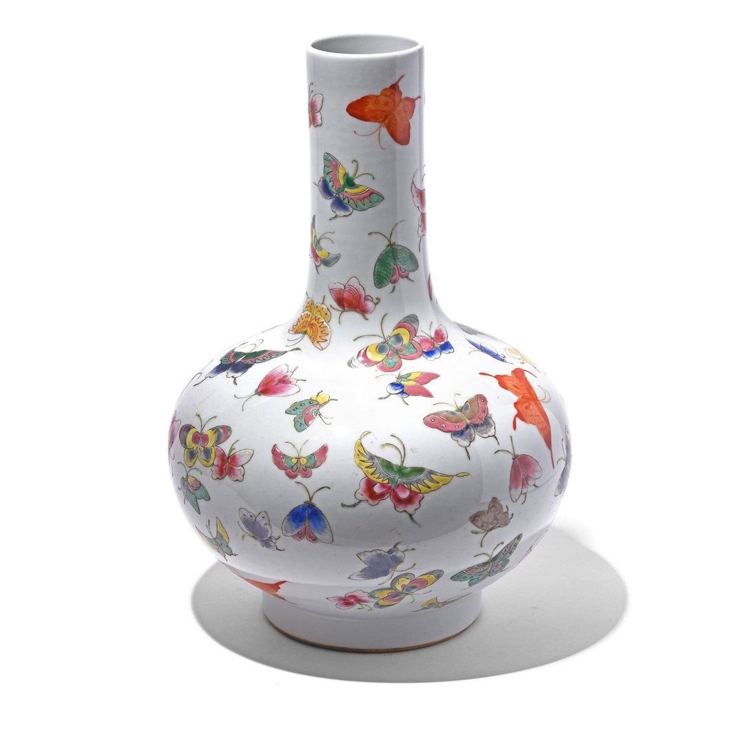 Wucai Porcelain Tianqiuping Vase - Butterfly Design Indigo Antiques
