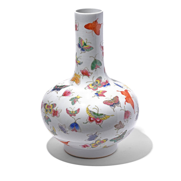 Wucai Porcelain Tianqiuping Vase - Butterfly Design