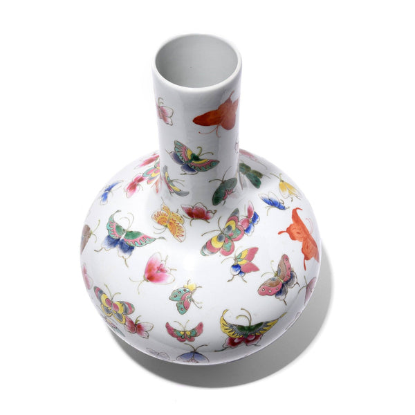 Wucai Porcelain Tianqiuping Vase - Butterfly Design