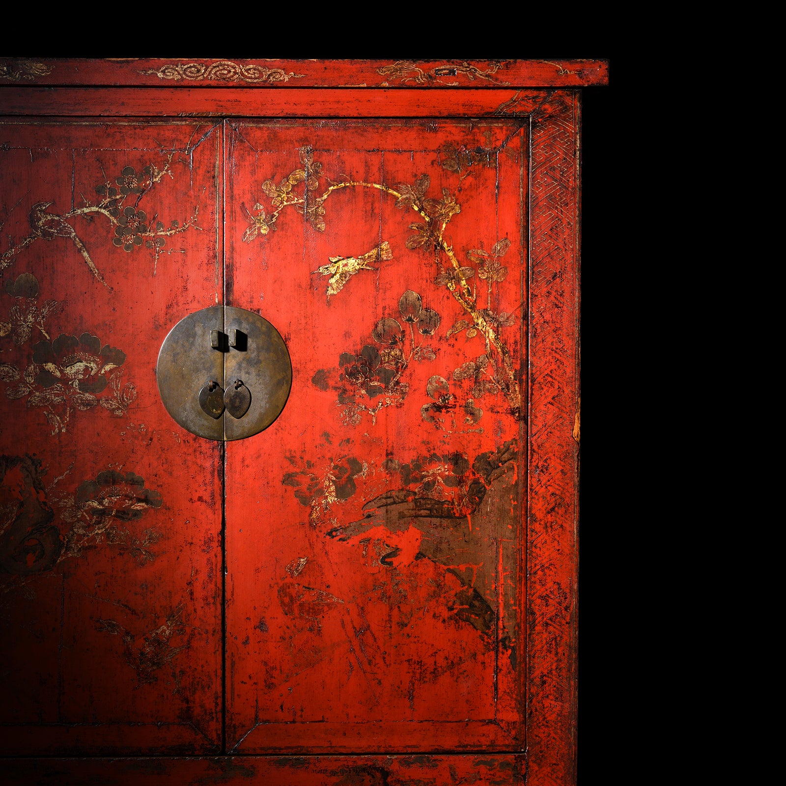 Antique Red Lacquer Wedding Cabinet from China - 19thC Antique Red Lacquer Wedding Cabinet from China - 19thC