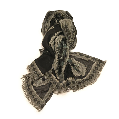 Black And Grey Applique Scarf - Merino Wool